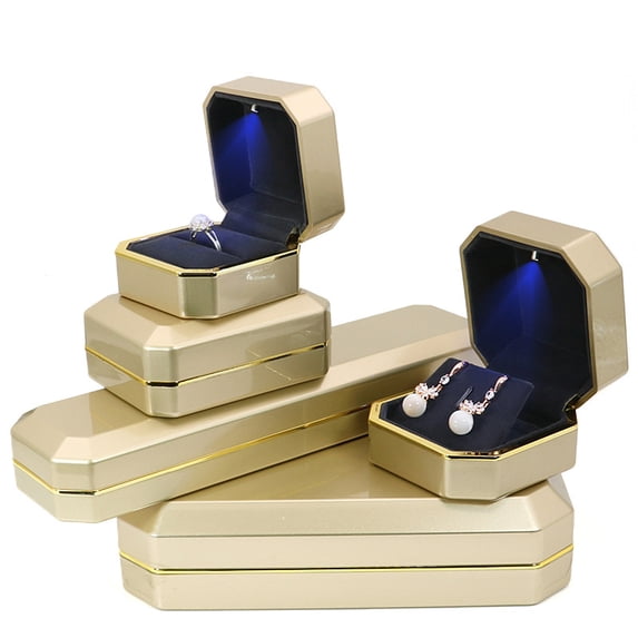 Lacquer Piano Finish Ring Earrings Necklace Pendant Box with LED Light Luxury Plastic Jewelry Organizer Gift Packaging Case Gold Pendant Box
