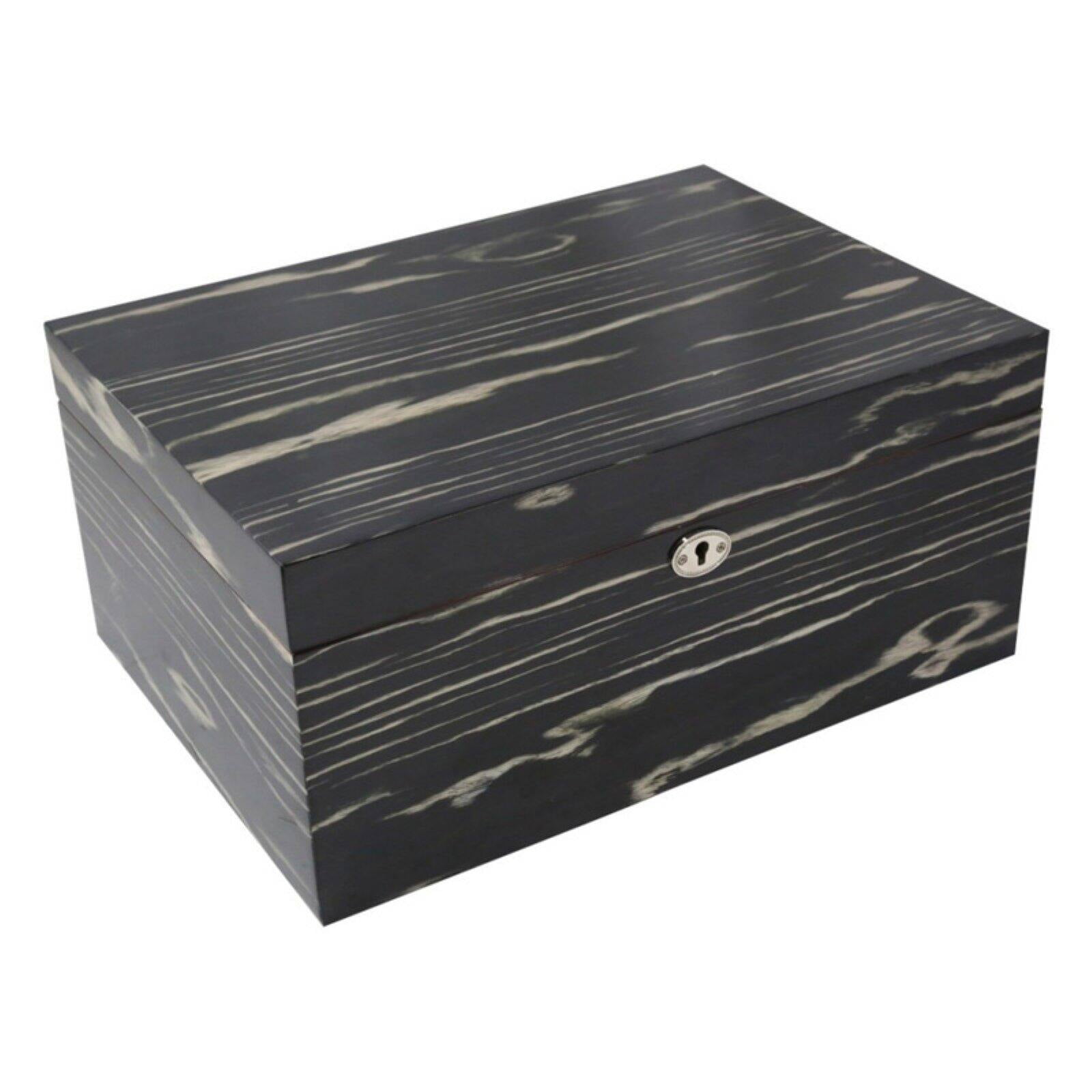 Lacquered Ebony Wood Finish 100-Cigar Humidor with Removable Tray Spanish Cedar Lining Hygrometer and Humidistat QGM21574