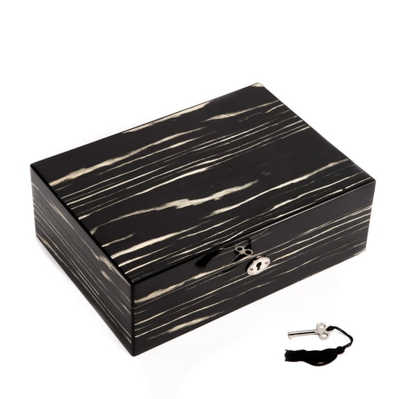 Lacquered "Ebony" Wood Jewelry Box with Valet Tray and Key Lock.
