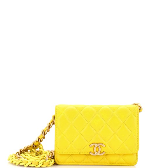 Pre-Owned Lacquered Metal CC Wallet on Chain Quilted Lambskin Mini By Rebag