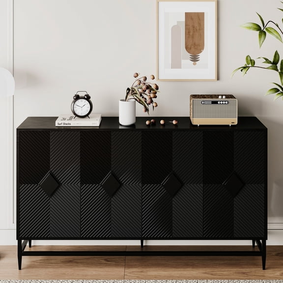 Lacquered Storage Sideboard / Living Room Centerpiece / Diamond - Shaped Door Handles