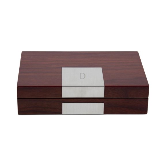 Lacquered Wood Valet Box with Stainless Steel Accents and Multi Compartments Storage