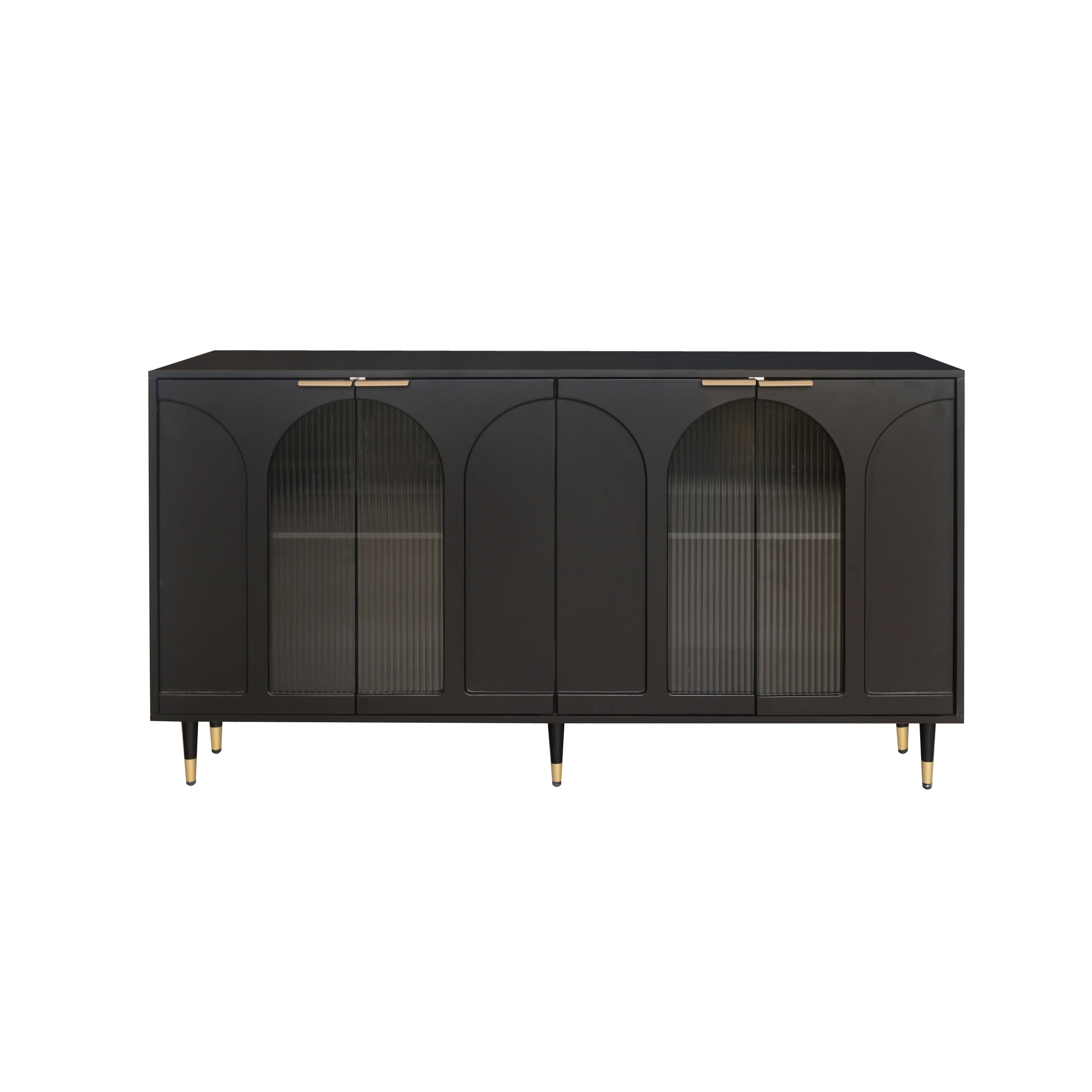 Lacquered Wooden with 4 Glass Doors Sideboard Buffet Server