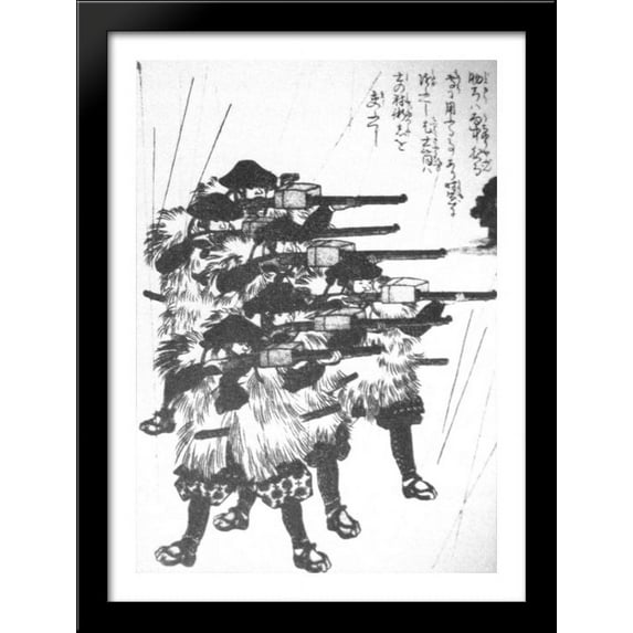 Lacquered boxes against rain 28x38 Large Black Wood Framed Print Art by Utagawa Kuniyoshi