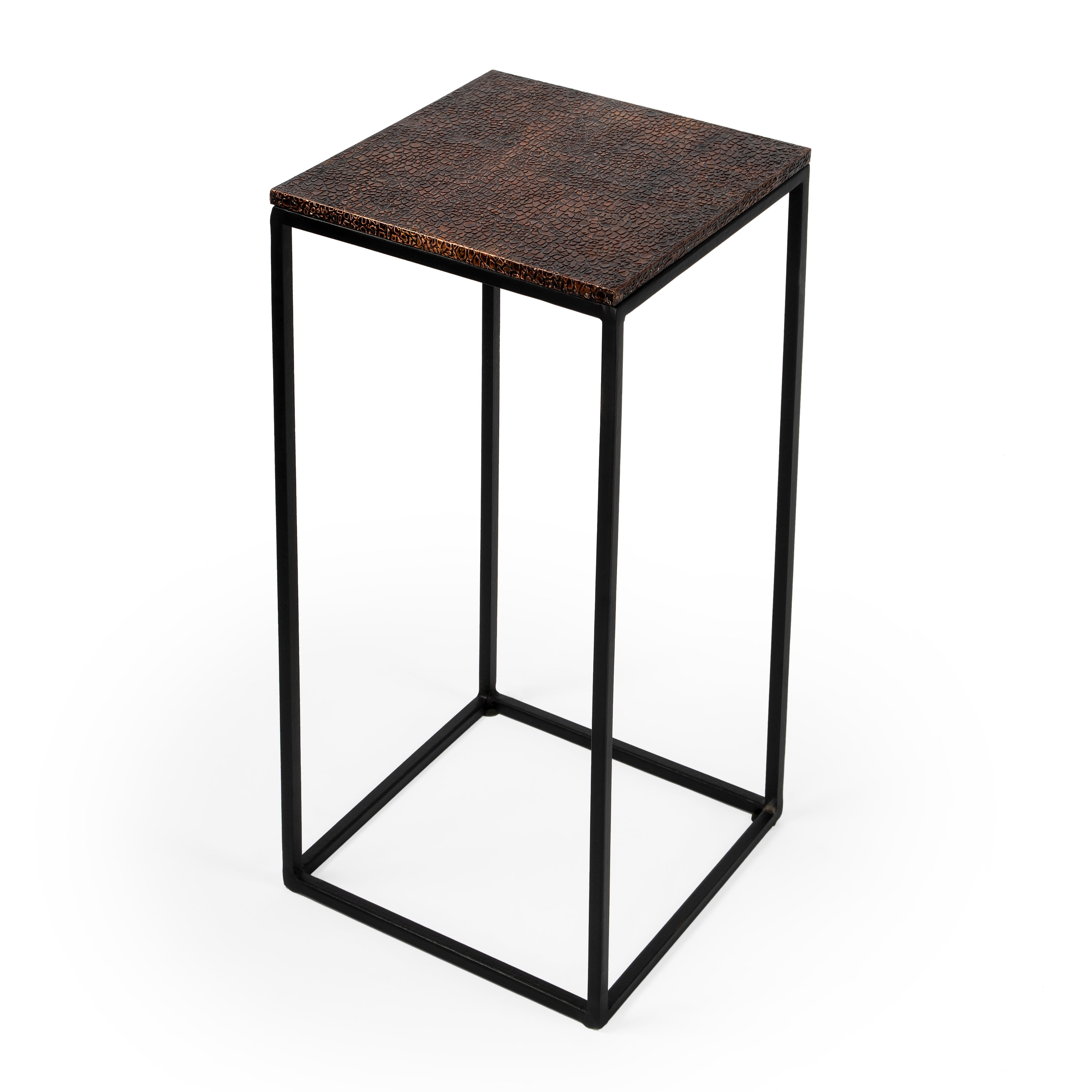 Industrial Modest Black Iron and Bronze Aluminum Square End Table