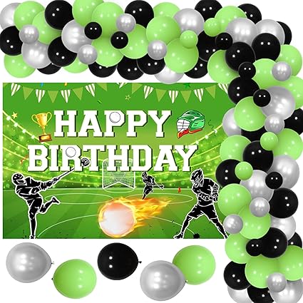Lacrosse Birthday Party Decorations Boys, Lacrosse Birthday Party Backdrop Banner Green Black Silver Balloon Arch Kit,Lacrosse Photo Background for Sports Theme Party 1 Year Old Birthday