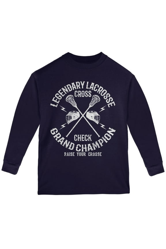 Lacrosse Cross Check Champion Youth Long Sleeve T Shirt Navy YMD