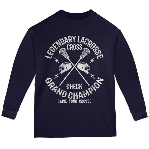 Lacrosse Cross Check Champion Youth Long Sleeve T Shirt Navy YXL