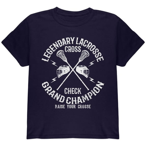 Lacrosse Cross Check Champion Youth T Shirt Navy YSM