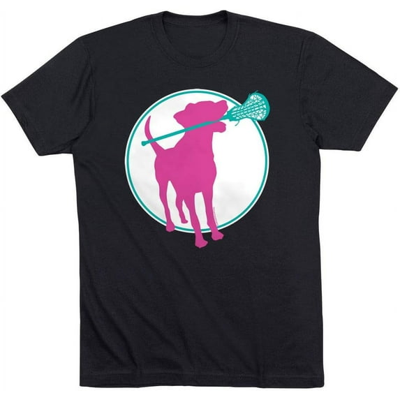 Lacrosse Dog with Girl Stick T-Shirt | Girls Lacrosse Tees by ChalkTalk Sports | Multiple Colors | Youth and Adult Sizes