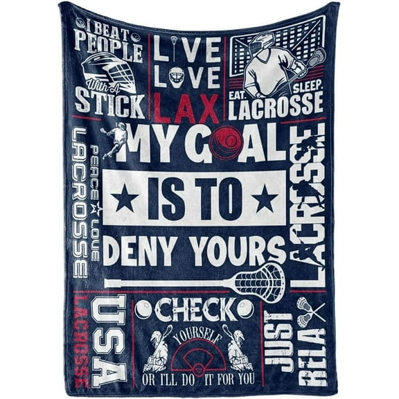 Lacrosse Gifts for Boys Throw, My Goal is to Deny Yours Flannel Blankets for Men 50*60