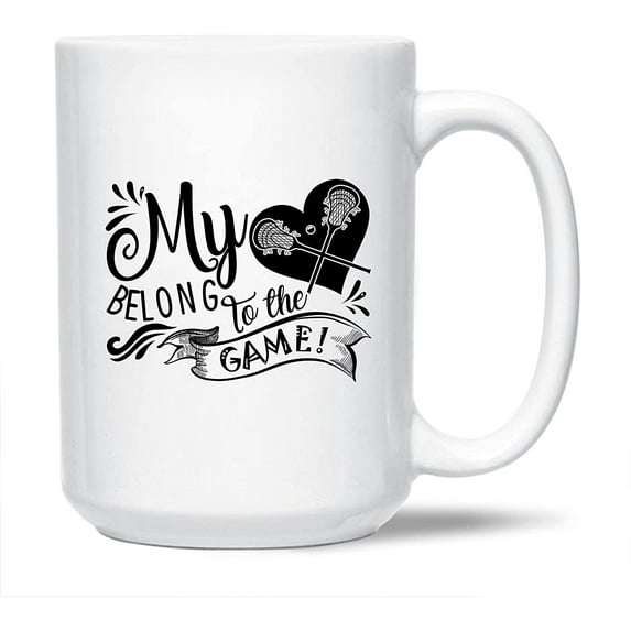Lacrosse Graphic Ceramic Coffee Mug, My Love Belong To The Game White Mug Cup, Lacrosse Coffee Mug Cup Gift Ideas, Awesome Lacrosse Porcelain Teacup 15 Oz.