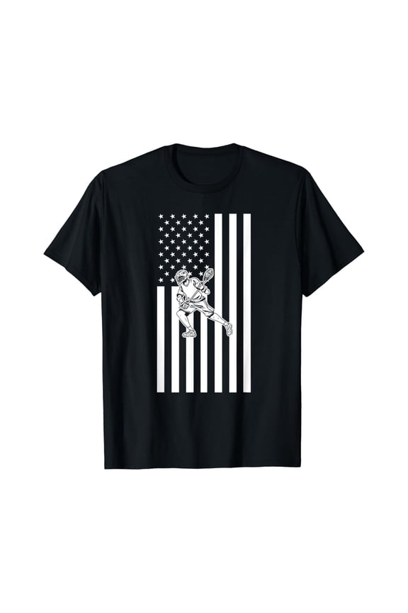Lacrosse Lax Player American Flag Cool Sports Lovers Gifts T-Shirt
