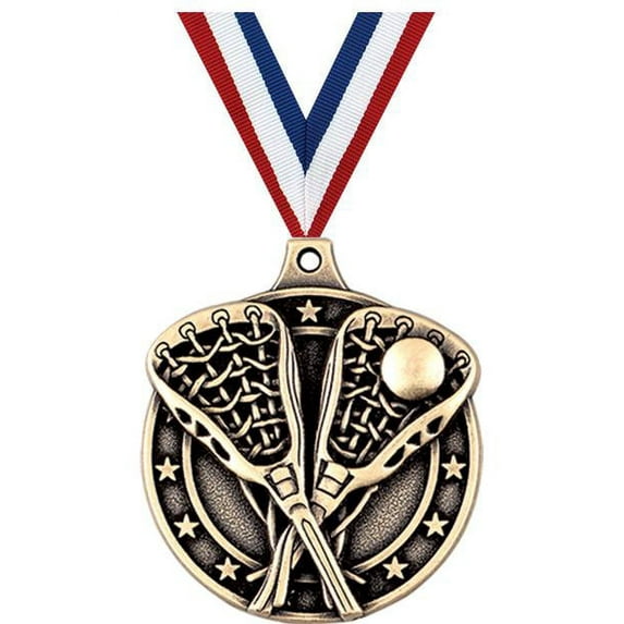 Lacrosse Medals, 2" Gold Diecast Lacrosse Medal Award 50 Pack