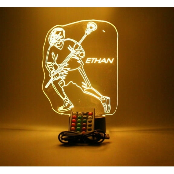 Lacrosse Player Sports Team Player Fan Name Night Light Up Lamp LED Personalized Any Name Custom Desk Table Lamp, It's Wow, with Remote 16 Colors Changing, Free Engraving, Great Gift