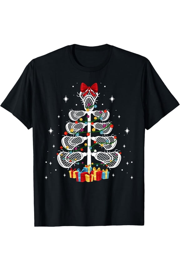 Lacrosse Player Xmas Gift Lacrosse Christmas Tree T-Shirt