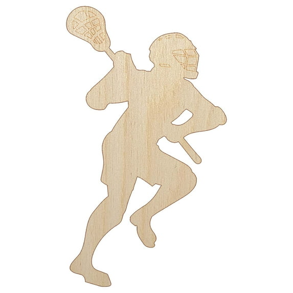 Lacrosse Player with Stick and Ball Wood Shape Unfinished Piece Cutout Craft DIY Projects - 6.25 Inch Size - 1/8 Inch Thick