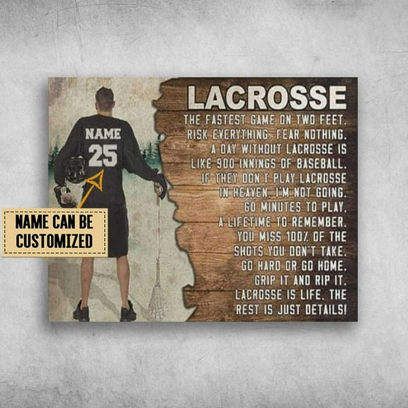 Lacrosse Poster, Lacrosse Decor, The Fastest Game On Two Feet, Risk Everything Customized Personalized NAMENUMBER 11 x 17 Inch Poster