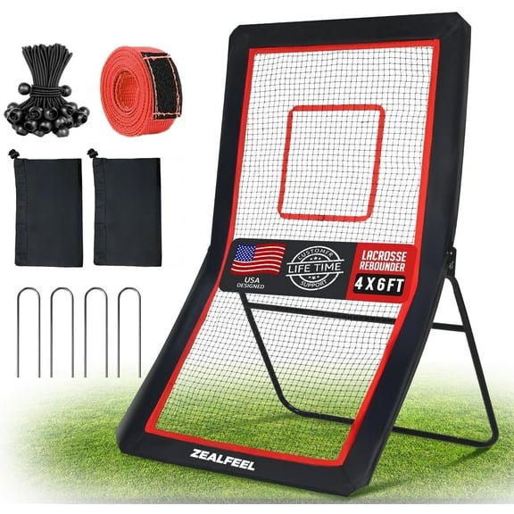 Zealfeel 4x6FT Lacrosse Rebounder with 5 Angles, Target Strip & Net for Multi-Sport Training