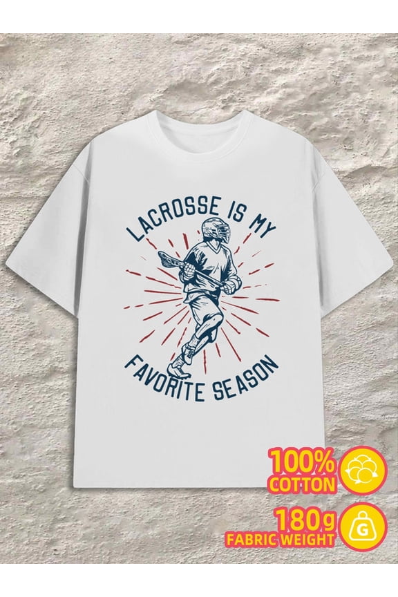 Lacrosse Season Tee for men white 180G 100% Cotton Daytime and weekend wear Retro Unisex Shirt Graphic Tee tshirts Fashion Unisex Shirt Graphic Tee tshirts
