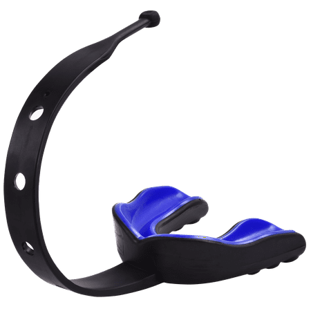 Lacrosse Strapped Mouth Guard (Black/Blue) (Ice Hockey/Football/Lacrosse) - Oral Mart Mouthguard with Strap for Football, Hockey, Lacrosse, College Football (with Free Case) (Adult, Strapped)