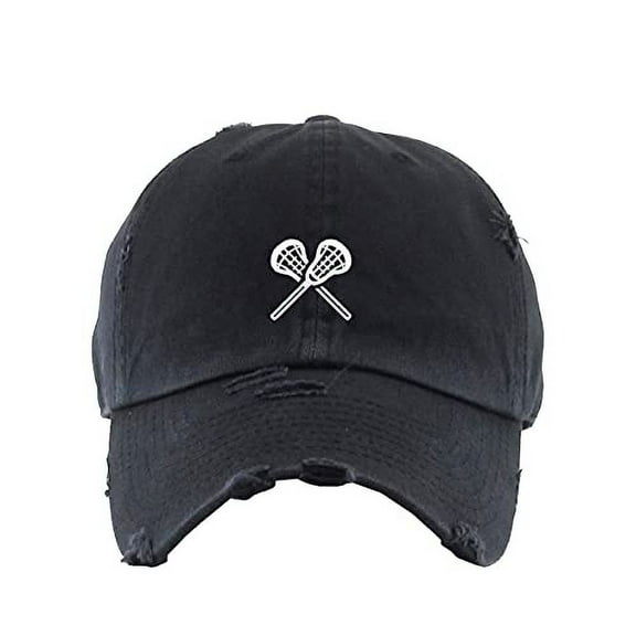 Lacrosse Vintage Baseball Cap Embroidered Cotton Adjustable Distressed Dad Hat Brush Black