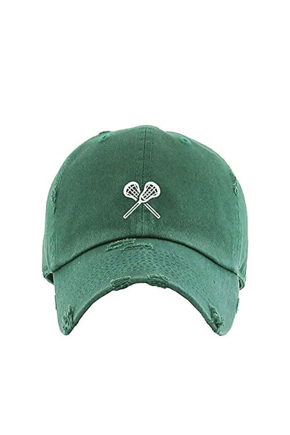 Lacrosse Vintage Baseball Cap Embroidered Cotton Adjustable Distressed Dad Hat Hunter Green