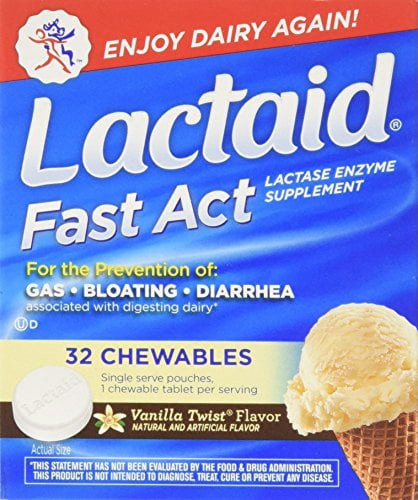 Lactacid Fast Act Lactose Vanilla Chewable w/ Lactase Enzymes, 32ct, 4-Pack