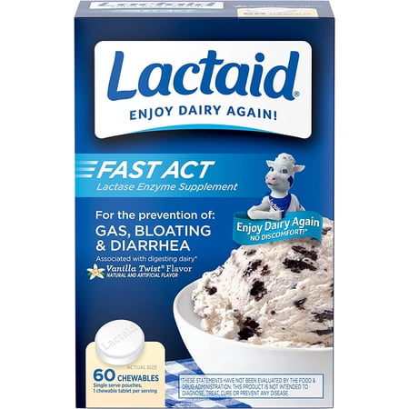 Lactaid Fast Act Lactase Enzyme Supplement Vanilla 60 Caplets