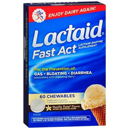 Lactaid Fast Act Lactase Enzyme Supplement Vanilla Twist Flavor Chewable Tablets - 60 Ea