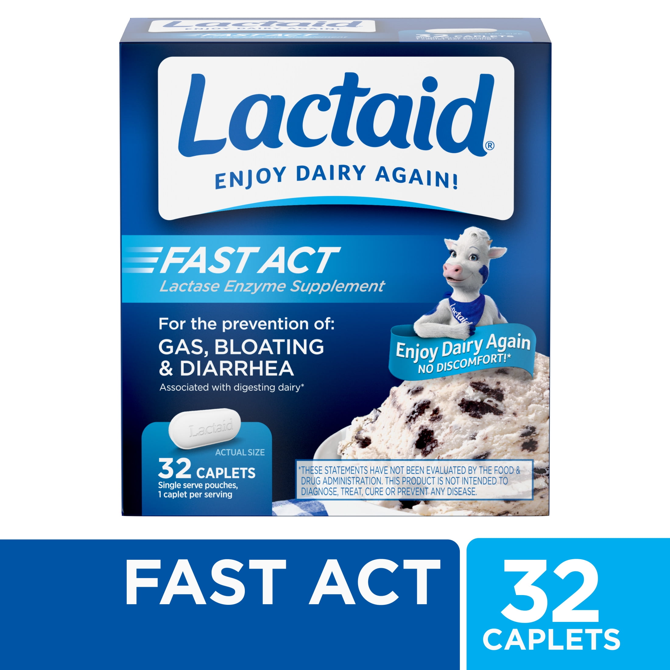 Lactaid Fast Act Lactose Intolerance Caplets, 32 Travel Packs of 1-ct.