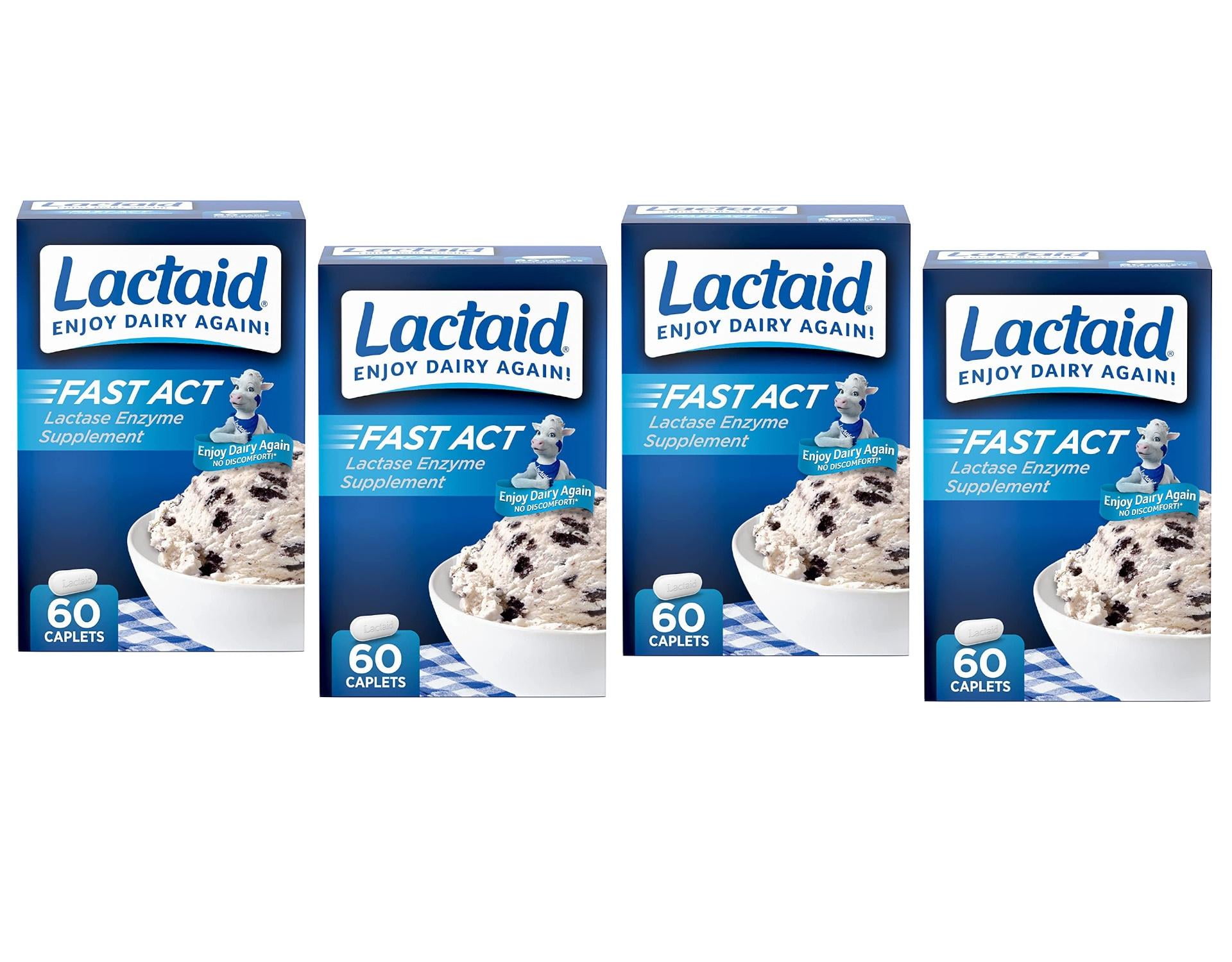 Lactaid Fast Act Lactose Intolerance Relief Caplets, Lactase Enzyme to Prevent Gas, Bloating & Diarrhea Due to Lactose Sensitivity, Supplements for Travel & On-The-Go, 60 ct