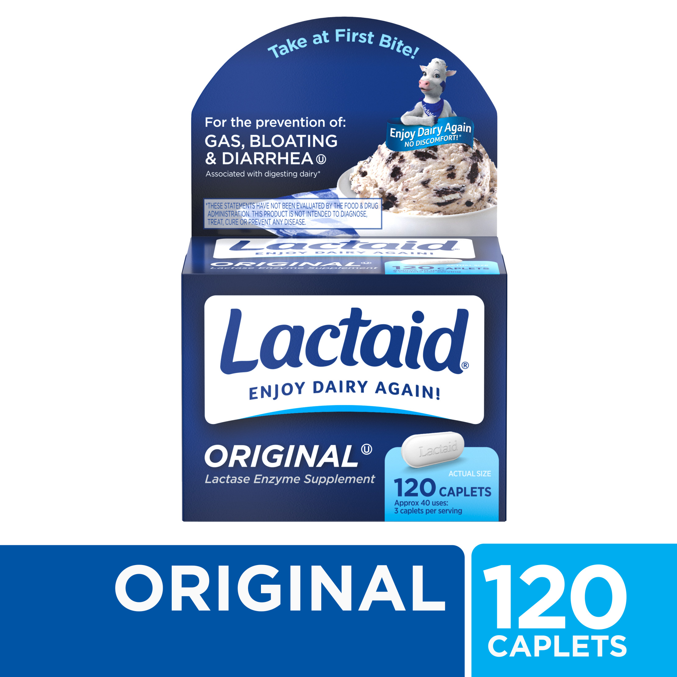 Lactaid Original Strength Lactose Intolerance Relief Caplets, 120 Ct - image 1 of 9