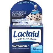 Lactaid Original Strength Lactose Intolerance Relief Caplets with Natural Lactase Enzyme, Dietary Supplement to Help Prevent Gas, Bloating & Diarrhea Due to Lactose Sensitivity, 120 Ct
