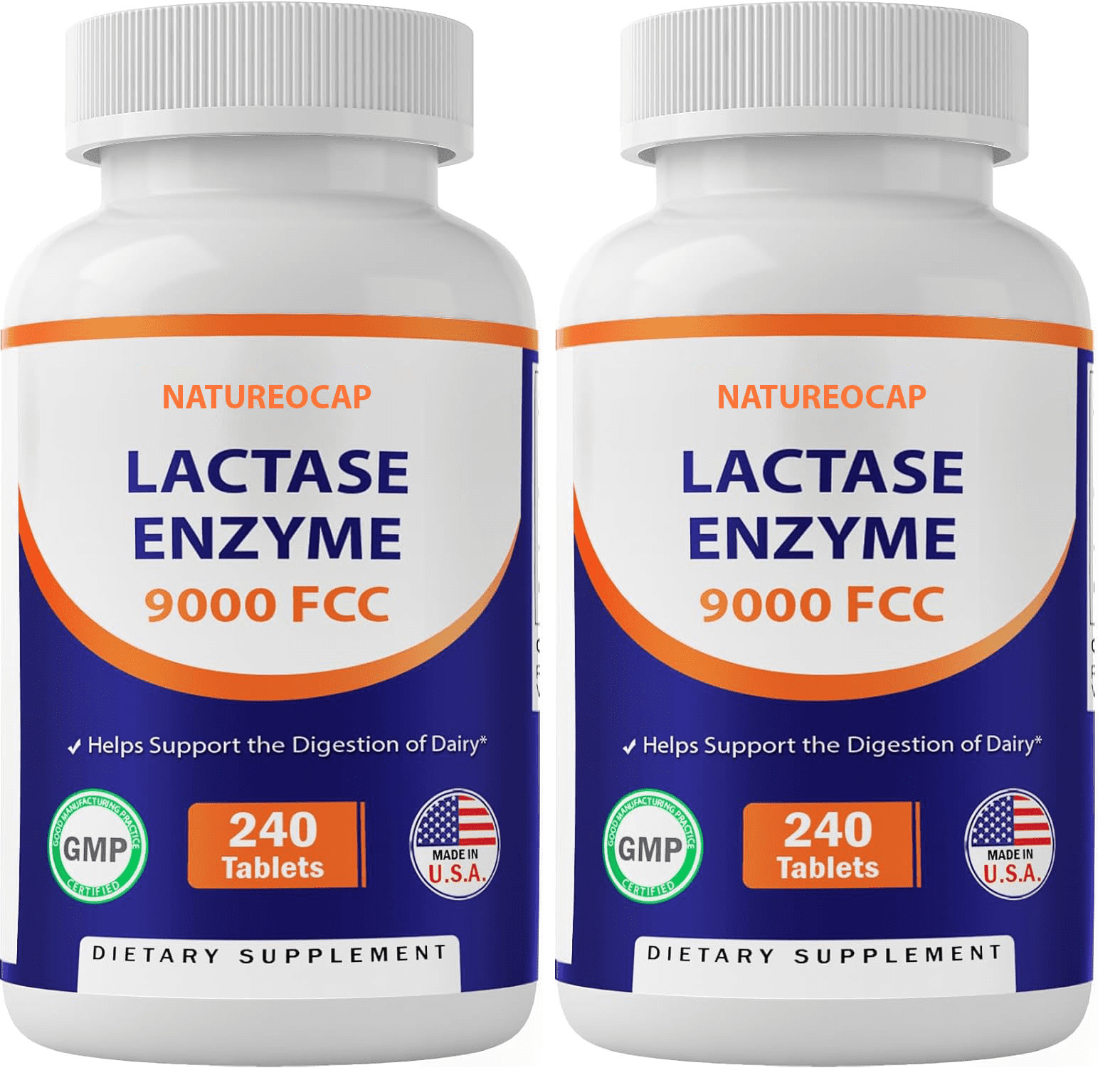 Lactase Enzyme 9000 FCC  Lactose Intolerance Relief 240 Tablets  [2 Bottle]
