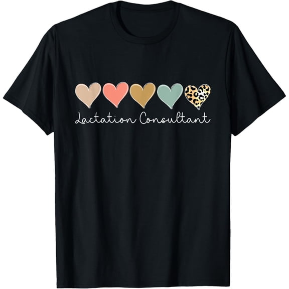 Lactation Consultant Leopard Heart, valentine's Day Nursing T-ShirtMen and women, White Black T-shirt, size: Extra large S-4XL