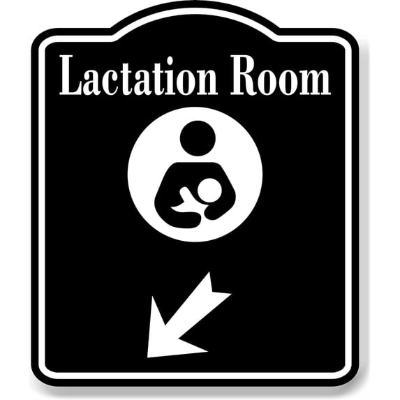 Lactation Room 45 Degee Down Left Arrow BLACK Aluminum Composite Sign, 8.5"x10"