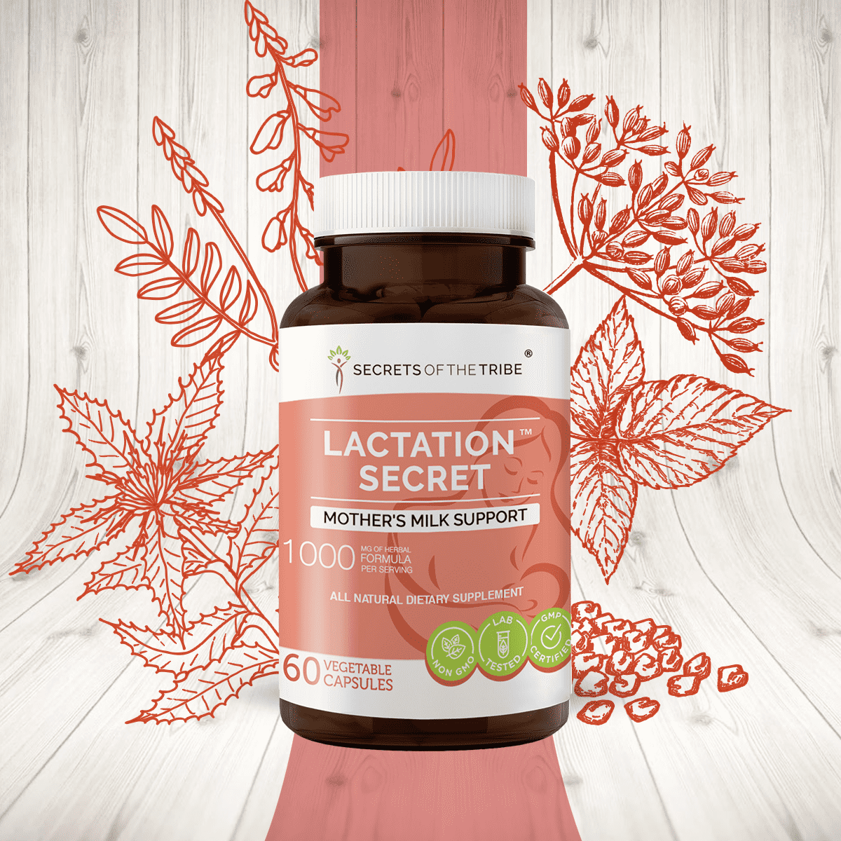 Lactation Secret 60 Capsules, 500 mg, Fenugreek, Blessed Thistle, Goat's Rue, Red Raspberry