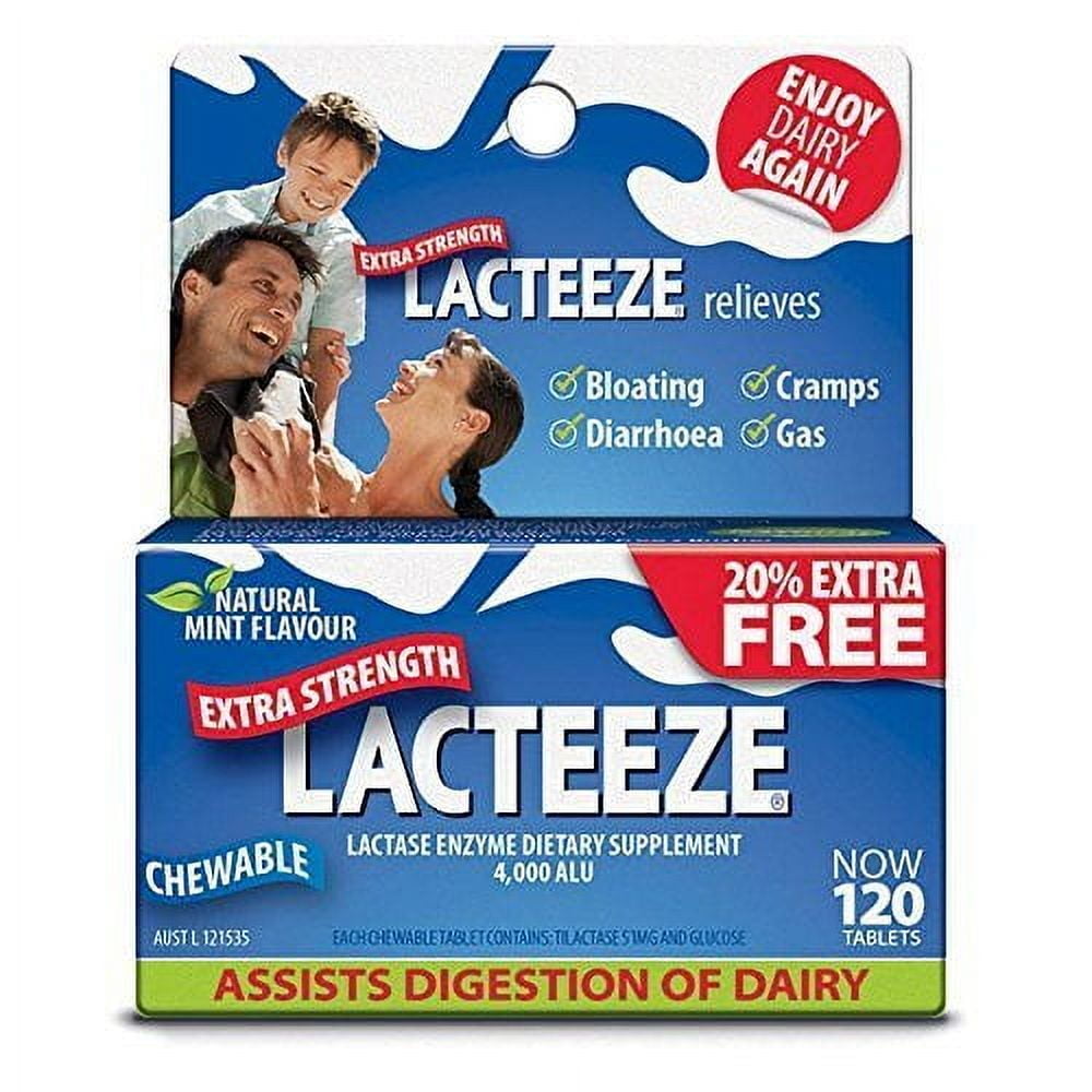 Lacteeze Chewable Tablets - 100 Mint Flavor - Helps Reduce Symptoms of Lactose Intolerance