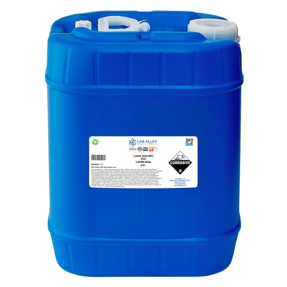 Lab Alley Lactic Acid 88% Food Grade (FCC), GMO-Free, Food & Beverage Additive, Natural Preservative, pH Regulator & Acidulant, 5 Gallons