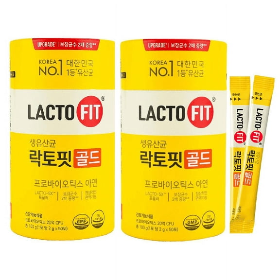 Lacto-Fit Gold 2 Packs + Two Free Samples | For gut health, blood sugar support, immune system support | Probiotics 2g x 100 sachets x 2 pack | Chong Kun Dang