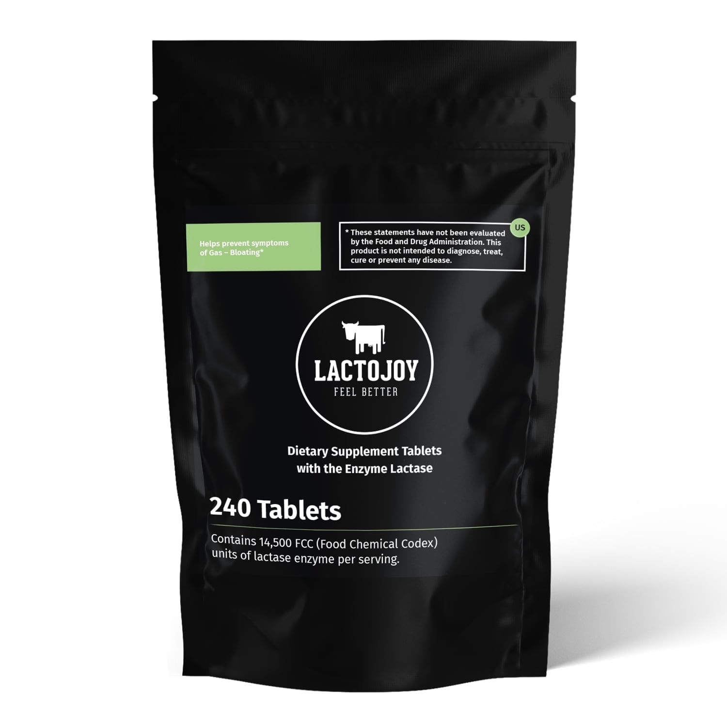 Lactojoy Lactose Intolerance Pills - 240 Chewable Tablets wiht 14500 FCC Powerful Digestive Enzyme, Fast Acting Digestive Support for Dairy Sensitivity | Vegan, Natural and Easy-to-swallow