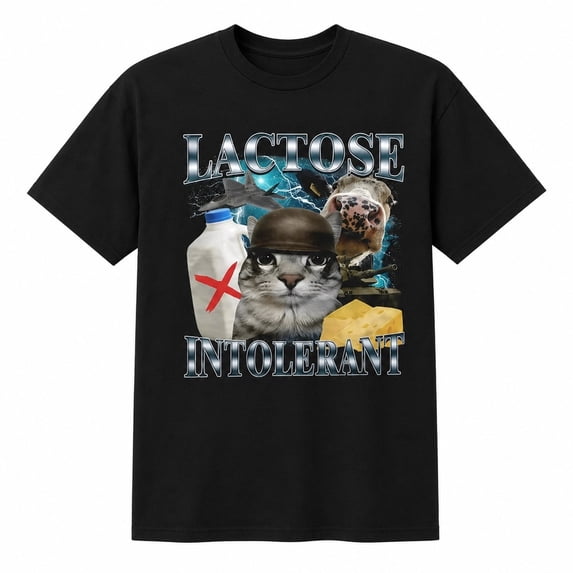 Lactose Intolerant Cat Graphic T-Shirt, Unisex Funny Dairy Humor Tee