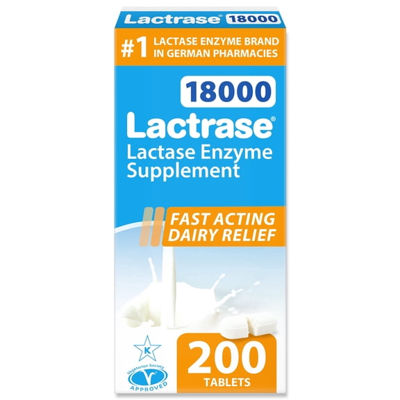 Lactrase Refill Pack  #1 Lactase Brand in German Pharmacies  Extra Strength 18,000 FCC Lactase Units  200 Fast-Acting Pills for Lactose Intolerance  Enjoy Dairy Again