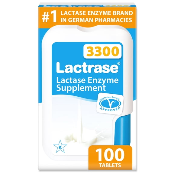 Lactrase Tablet Dispenser  #1 Lactase Brand in German Pharmacies  Original 3,300 FCC Lactase Units  100 Fast-Acting Pills for Lactose Intolerance  Enjoy Dairy Again