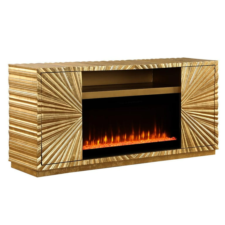 Lacy Metallic Gold Infrared Electric Fireplace TV Stand