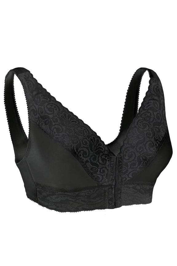 Lacy Front Hook Bra, Black, Large