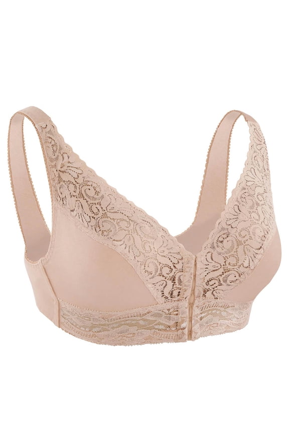 Lacy Front Hook Bra, Nude, Small