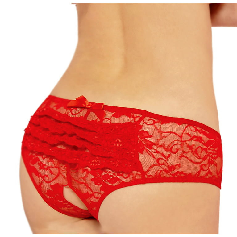 Lacy Line Sexy Open Crotch Ruffled Back Floral Lace Panties