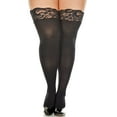 thumbnail image 1 of Lacy Line Sexy Plus Size Opaque BlackThigh High, Stockings (Women's), 1 of 1